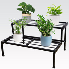 Black Classic 24Inc 2Step Stand For Multiple Pots, Indoor Shelf Rack, (Black-)