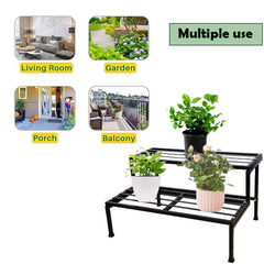 Black Classic 24Inc 2Step Stand For Multiple Pots, Indoor Shelf Rack, (Black-)