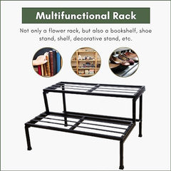 Black Classic 24Inc 2Step Stand For Multiple Pots, Indoor Shelf Rack, (Black-)