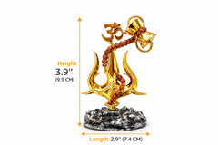 Golden Trishul Om Damru Idol, Shiva Hindu Symbol, Sacred Trident Figurine, Spiritual Decor, Mahadev Gift