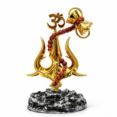 Golden Trishul Om Damru Idol, Shiva Hindu Symbol, Sacred Trident Figurine, Spiritual Decor, Mahadev Gift