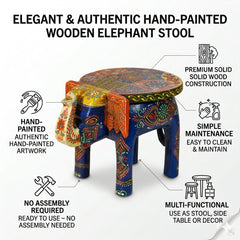 Hand Painted Elephant Side Table, Carved Wooden Boho Decor, Rajasthani Folk Art Plant Stand, Indian Accent Table, Black