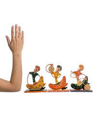 Indian Musician Figurine Set of 3, Cast Iron Folk Art Statue, Tribal Musician Decor, Boho Shelf Accent, Ethnic Home Decor, Housewarming Gift
