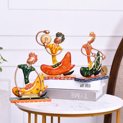 Indian Musician Figurine Set of 3, Cast Iron Folk Art Statue, Tribal Musician Decor, Boho Shelf Accent, Ethnic Home Decor, Housewarming Gift