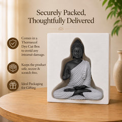 Buddha Statue 15 Inch, Abhaya Mudra Zen Sculpture, Resin Meditation Decor, Black Grey Finish, Yoga Room Housewarming Gift