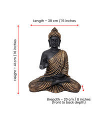 Buddha Statue 15 Inch, Abhaya Mudra Zen Sculpture, Resin Meditation Decor, Black Gold Finish, Yoga Room Housewarming Gift