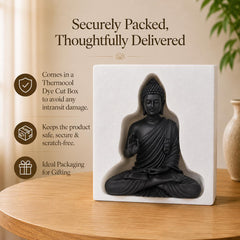 Buddha Statue 15 Inch, Abhaya Mudra Zen Sculpture, Resin Meditation Decor, Black Finish, Yoga Room Housewarming Gift