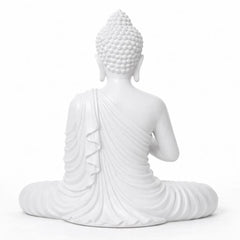Buddha Statue 15 Inch, Abhaya Mudra Zen Sculpture, Resin Meditation Decor, White Finish, Yoga Room Housewarming Gift