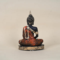 Meditating Thai Buddha Statue, Black Orange Gold Zen Idol, Indian Handcraft Home Decor
