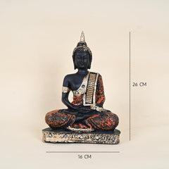 Meditating Thai Buddha Statue, Black Orange Gold Zen Idol, Indian Handcraft Home Decor