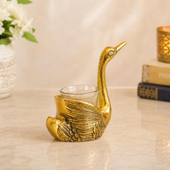 Antique Gold Swan Candle Holders Set, Romantic Aluminum Votive Stand
