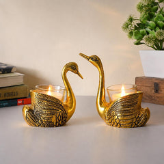 Antique Gold Swan Candle Holders Set, Romantic Aluminum Votive Stand