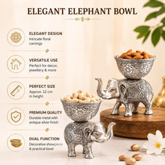 Set of 2 Silver Elephant Bowls, Metal Candy Dish, Indian Royal Decor, Jewelry Tray