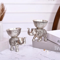 Set of 2 Silver Elephant Bowls, Metal Candy Dish, Indian Royal Decor, Jewelry Tray