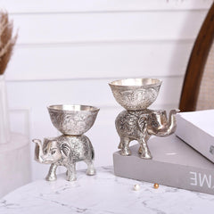 Set of 2 Silver Elephant Bowls, Metal Candy Dish, Indian Royal Decor, Jewelry Tray