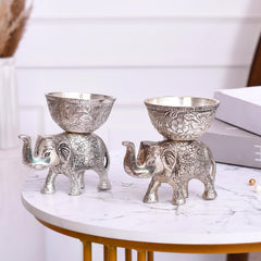 Set of 2 Silver Elephant Bowls, Metal Candy Dish, Indian Royal Decor, Jewelry Tray