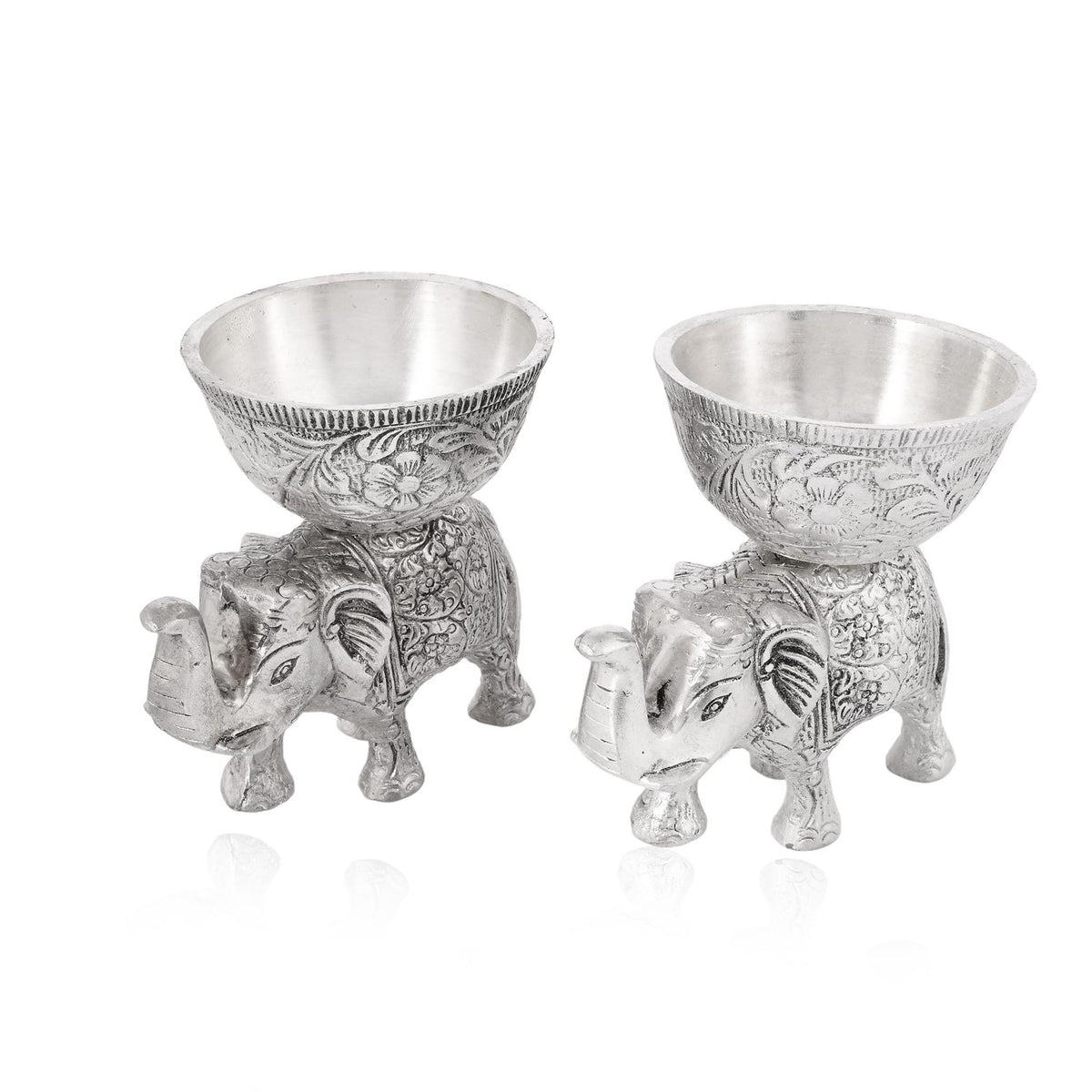 Set of 2 Silver Elephant Bowls, Metal Candy Dish, Indian Royal Decor, Jewelry Tray