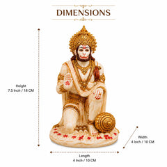 Sitting Hanuman Idol Statue | Ivory Marble Golden Finish Murti | Spiritual Protection Decor