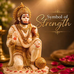 Sitting Hanuman Idol Statue | Ivory Marble Golden Finish Murti | Spiritual Protection Decor