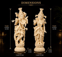 14 Inch Krishna Idol | Ivory Finish Divine Couple Murti, Hindu God Sculpture