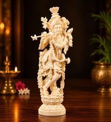 14 Inch Krishna Idol | Ivory Finish Divine Couple Murti, Hindu God Sculpture
