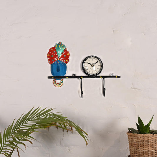 Handmade Krishna Clock Key Holder | Indian Folk Art Wall Decor, Boho Organizer