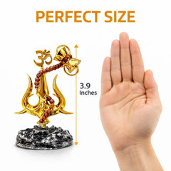 Golden Trishul Om Damru Idol, Shiva Hindu Symbol, Sacred Trident Figurine, Spiritual Decor, Mahadev Gift