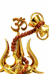 Golden Trishul Om Damru Idol, Shiva Hindu Symbol, Sacred Trident Figurine, Spiritual Decor, Mahadev Gift