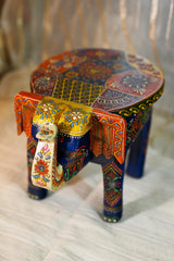 Hand Painted Elephant Side Table, Carved Wooden Boho Decor, Rajasthani Folk Art Plant Stand, Indian Accent Table, Blue