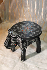 Hand Painted Elephant Side Table, Carved Wooden Boho Decor, Rajasthani Folk Art Plant Stand, Indian Accent Table, Red