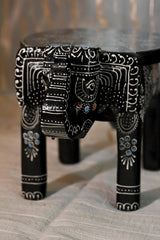 Hand Painted Elephant Side Table, Carved Wooden Boho Decor, Rajasthani Folk Art Plant Stand, Indian Accent Table, Blue