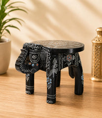 Hand Painted Elephant Side Table, Carved Wooden Boho Decor, Rajasthani Folk Art Plant Stand, Indian Accent Table, Red
