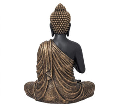Buddha Statue 15 Inch, Abhaya Mudra Zen Sculpture, Resin Meditation Decor, Black Gold Finish, Yoga Room Housewarming Gift