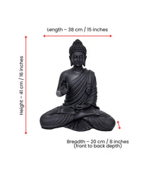 Buddha Statue 15 Inch, Abhaya Mudra Zen Sculpture, Resin Meditation Decor, Black Finish, Yoga Room Housewarming Gift