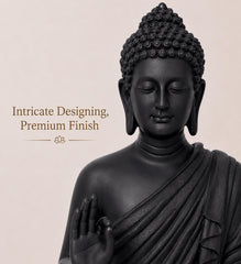 Buddha Statue 15 Inch, Abhaya Mudra Zen Sculpture, Resin Meditation Decor, Black Finish, Yoga Room Housewarming Gift