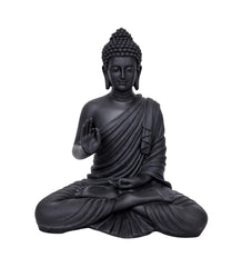 Buddha Statue 15 Inch, Abhaya Mudra Zen Sculpture, Resin Meditation Decor, Black Finish, Yoga Room Housewarming Gift