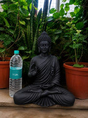Buddha Statue 15 Inch, Abhaya Mudra Zen Sculpture, Resin Meditation Decor, Black Finish, Yoga Room Housewarming Gift