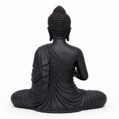 Buddha Statue 15 Inch, Abhaya Mudra Zen Sculpture, Resin Meditation Decor, Black Finish, Yoga Room Housewarming Gift