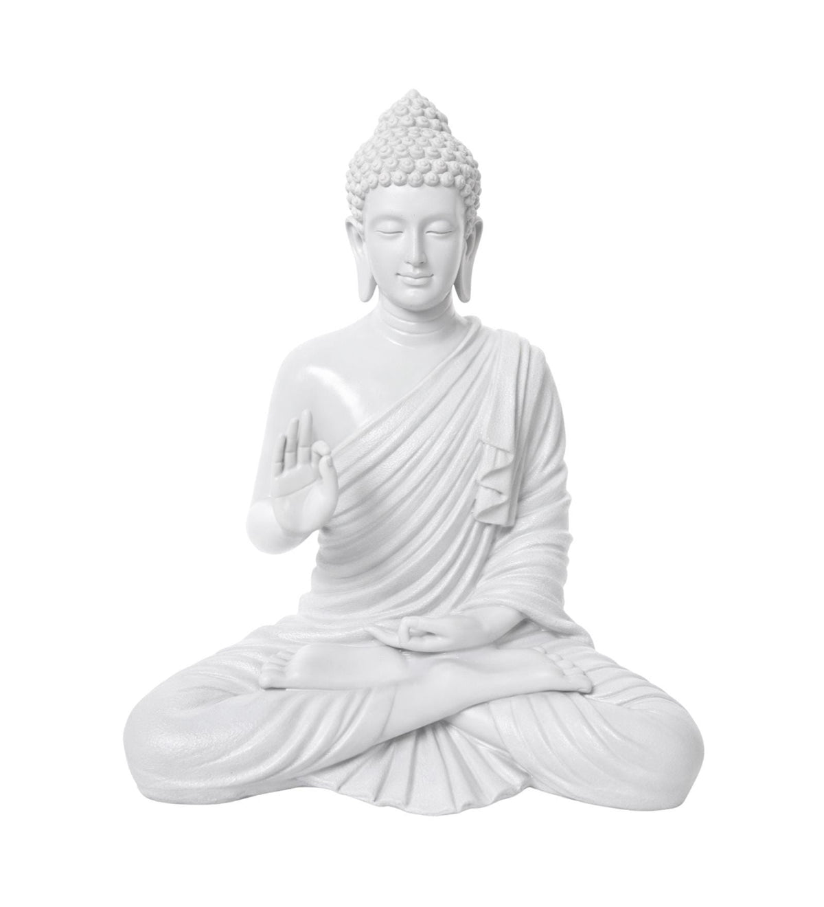Buddha Statue 15 Inch, Abhaya Mudra Zen Sculpture, Resin Meditation Decor, White Finish, Yoga Room Housewarming Gift