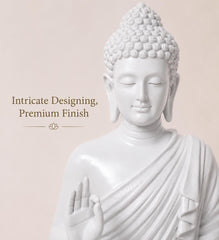 Buddha Statue 15 Inch, Abhaya Mudra Zen Sculpture, Resin Meditation Decor, White Finish, Yoga Room Housewarming Gift