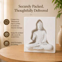 Buddha Statue 15 Inch, Abhaya Mudra Zen Sculpture, Resin Meditation Decor, White Finish, Yoga Room Housewarming Gift