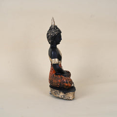 Meditating Thai Buddha Statue, Black Orange Gold Zen Idol, Indian Handcraft Home Decor