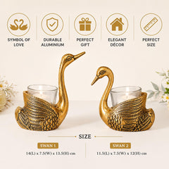 Antique Gold Swan Candle Holders Set, Romantic Aluminum Votive Stand