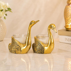 Antique Gold Swan Candle Holders Set, Romantic Aluminum Votive Stand
