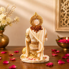 Sitting Hanuman Idol Statue | Ivory Marble Golden Finish Murti | Spiritual Protection Decor