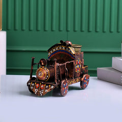 Handcrafted Metal Train Pen Holder | Antique Desk Organizer, Handpainted Office Decor