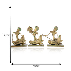 Indian Musician Figurine Set of 3, Cast Iron Folk Art Statue, Tribal Antique Decor, Boho Shelf Accent, Ethnic Home Decor, Housewarming Gift