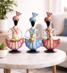 Handcrafted Rajasthani Musician Figurines | Indian Folk Art Decor, White Finish