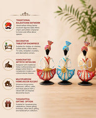 Handcrafted Rajasthani Musician Figurines | Indian Folk Art Decor, White Finish