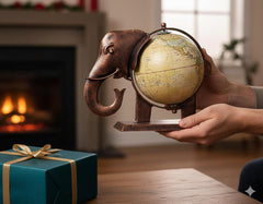 Metal Elephant Globe Showpiece | Decorative Tabletop Decor for Living Room, Office Desk